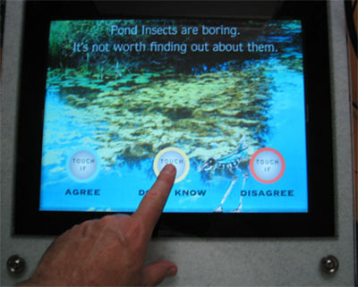 Touch screen based quiz, using focal point